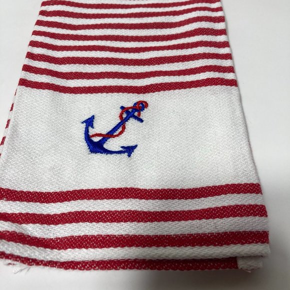 Striped Red Kitchen Hand Towel Nautical Anchor - Picture 2 of 9